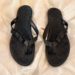 Louis Vuitton Navy Embossed Leather Thong Sandals